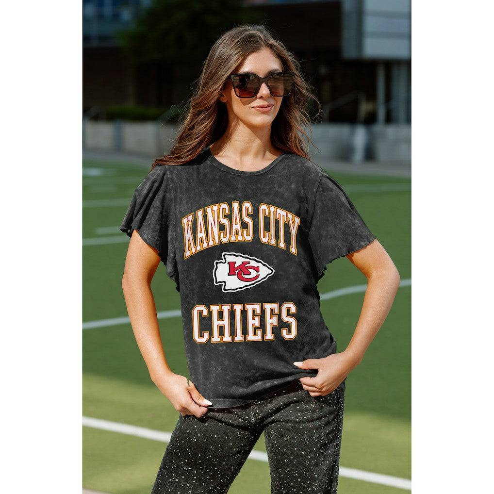 Kansas City Chiefs Gameday Couture Women's Relaxed Flutter Sleeve T-Shirt Black