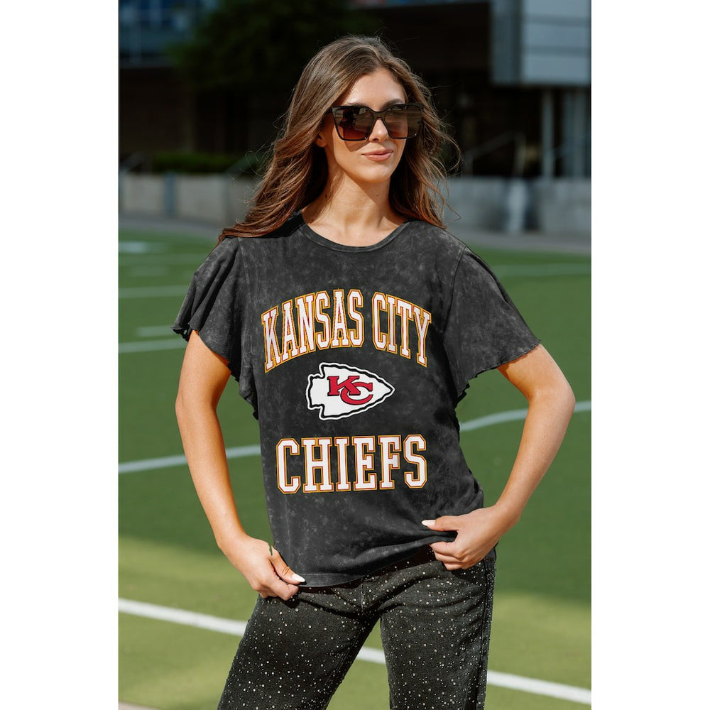 Kansas City Chiefs Gameday Couture Women's Relaxed Flutter Sleeve T-Shirt Black