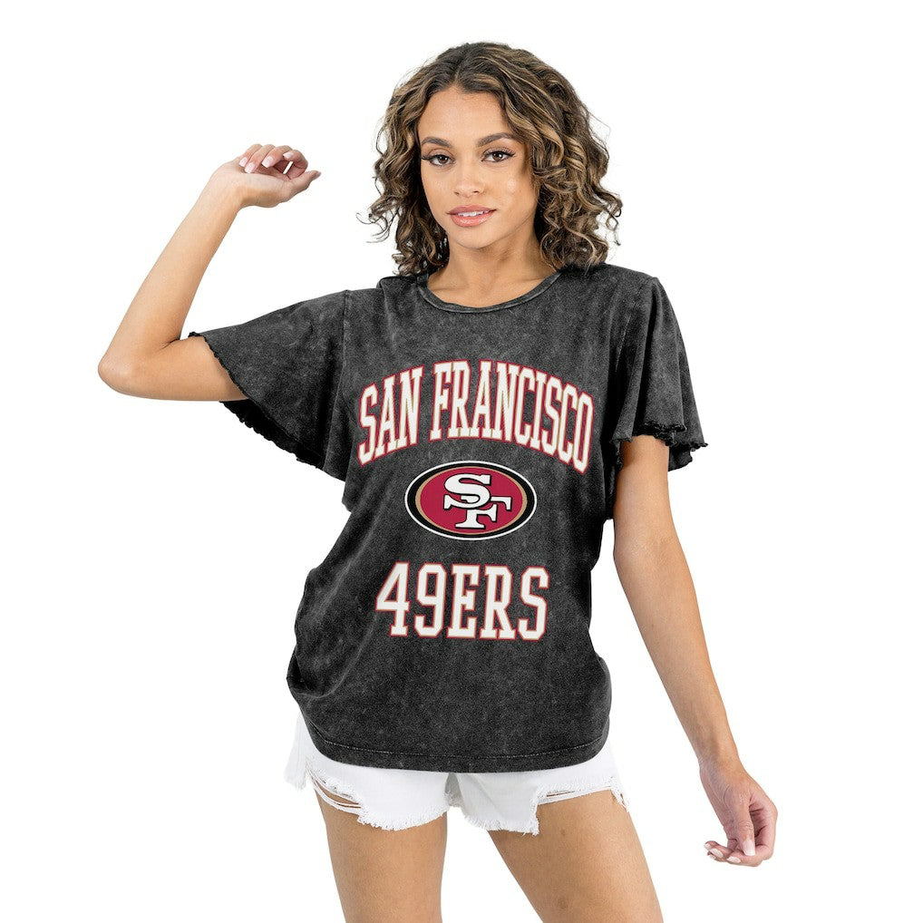 San Francisco 49ers Gameday Couture Women's Relaxed Flutter Sleeve T-Shirt Black
