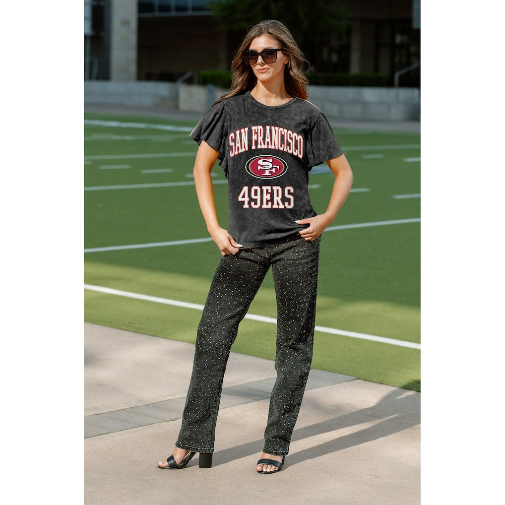 San Francisco 49ers Gameday Couture Women's Relaxed Flutter Sleeve T-Shirt Black
