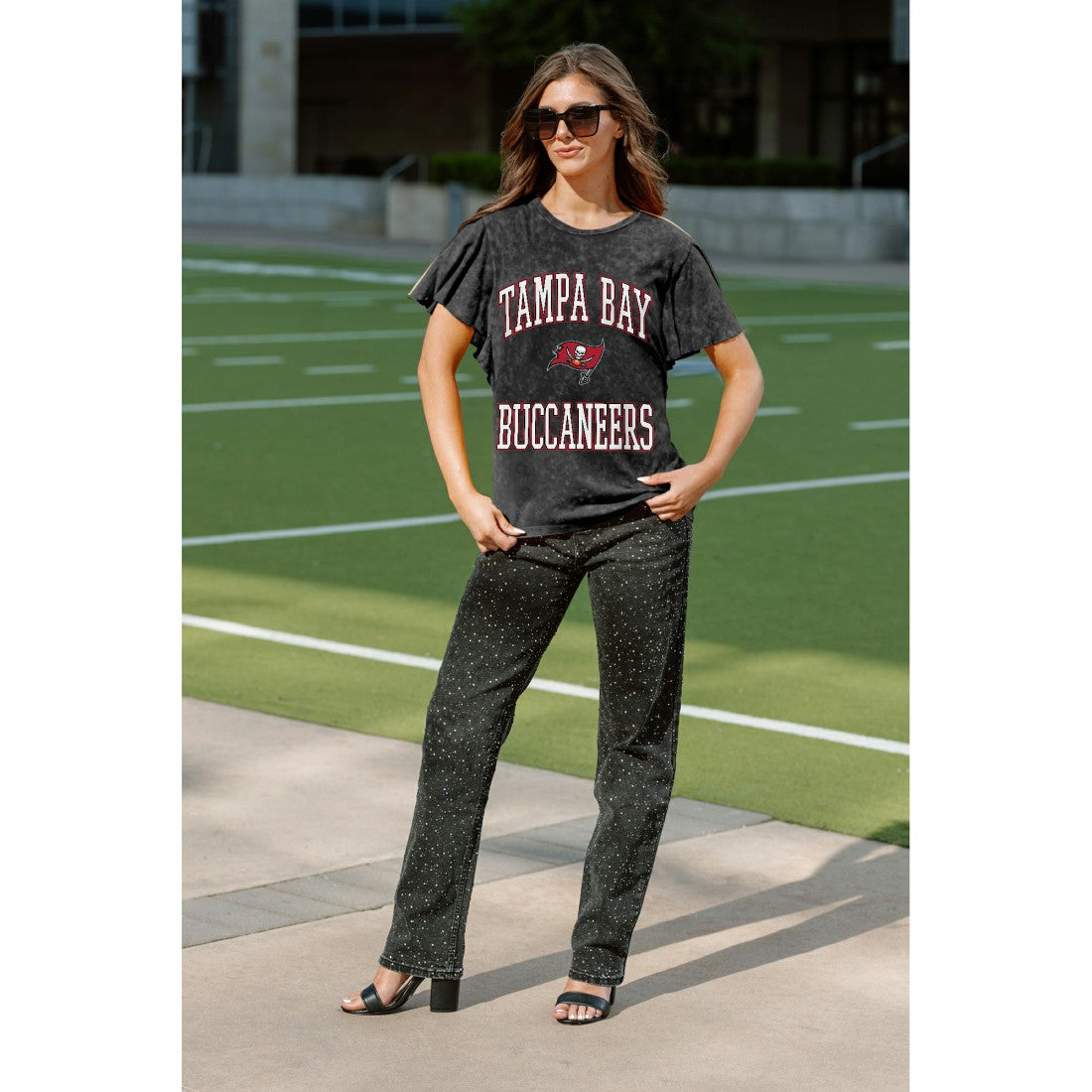 Tampa Bay Buccaneers Gameday Couture Women's Relaxed Flutter Sleeve T-Shirt Black