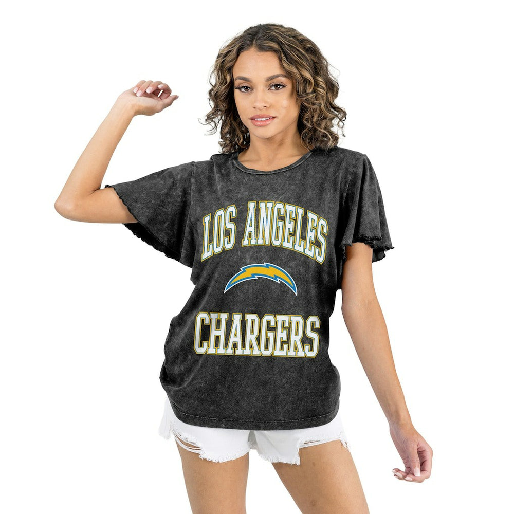 Los Angeles Chargers Gameday Couture Women's Relaxed Flutter Sleeve T-Shirt Black