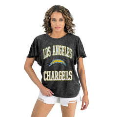 Los Angeles Chargers Gameday Couture Women's Relaxed Flutter Sleeve T-Shirt Black