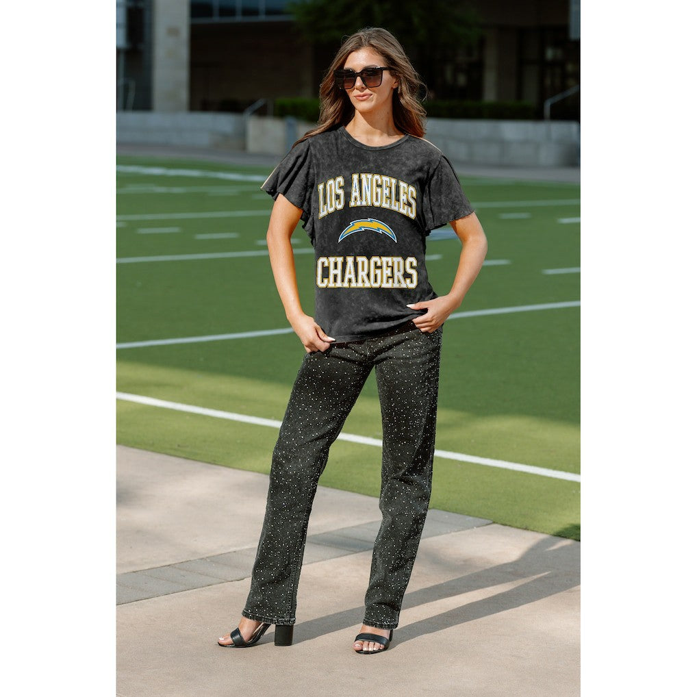 Los Angeles Chargers Gameday Couture Women's Relaxed Flutter Sleeve T-Shirt Black