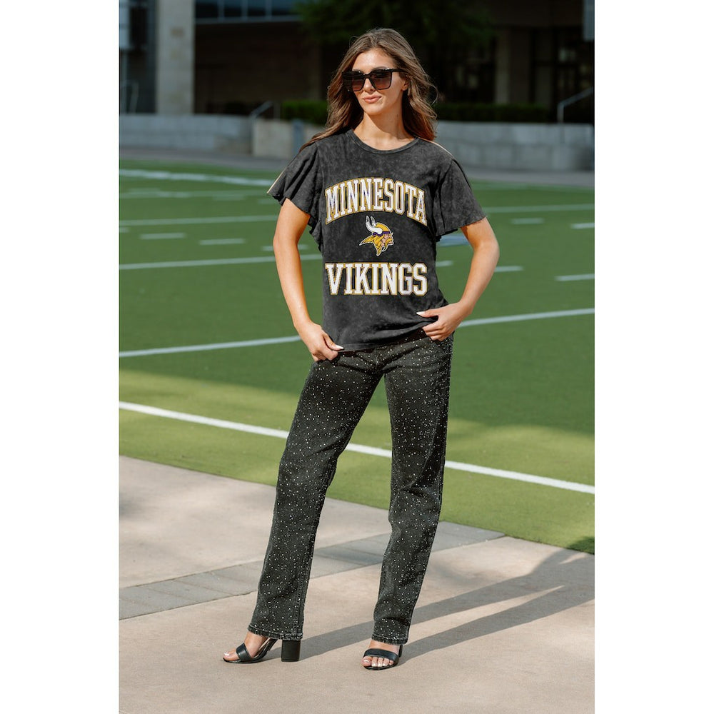 Minnesota Vikings Gameday Couture Women's Relaxed Flutter Sleeve T-Shirt Black