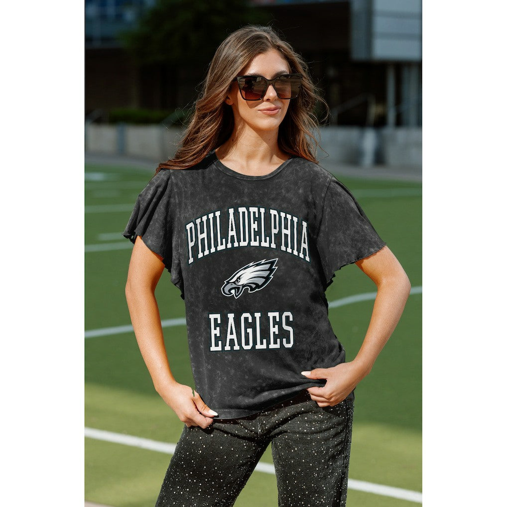 Philadelphia Eagles Gameday Couture Women's Relaxed Flutter Sleeve T-Shirt Black
