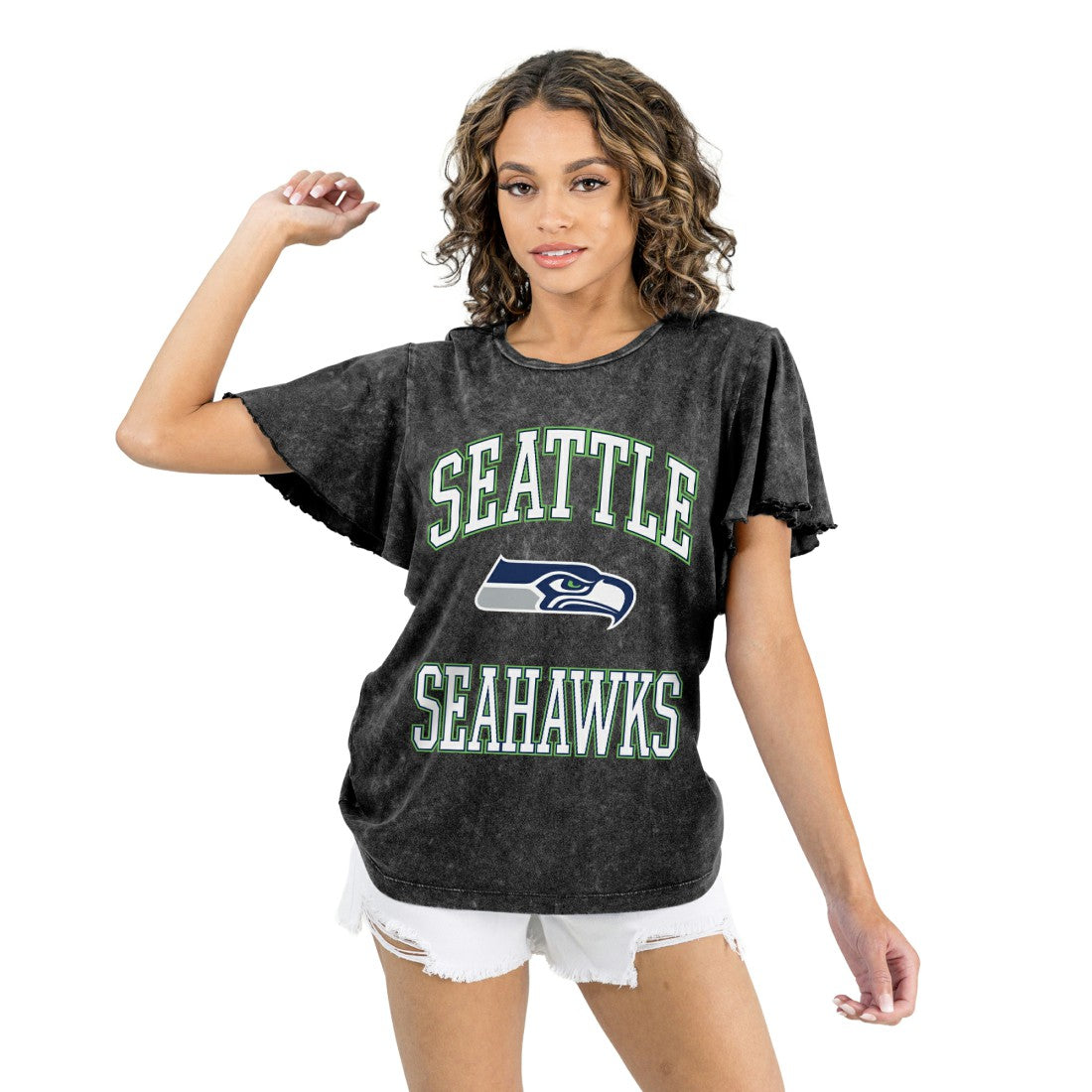 Seattle Seahawks Gameday Couture Women's Relaxed Flutter Sleeve T-Shirt Black