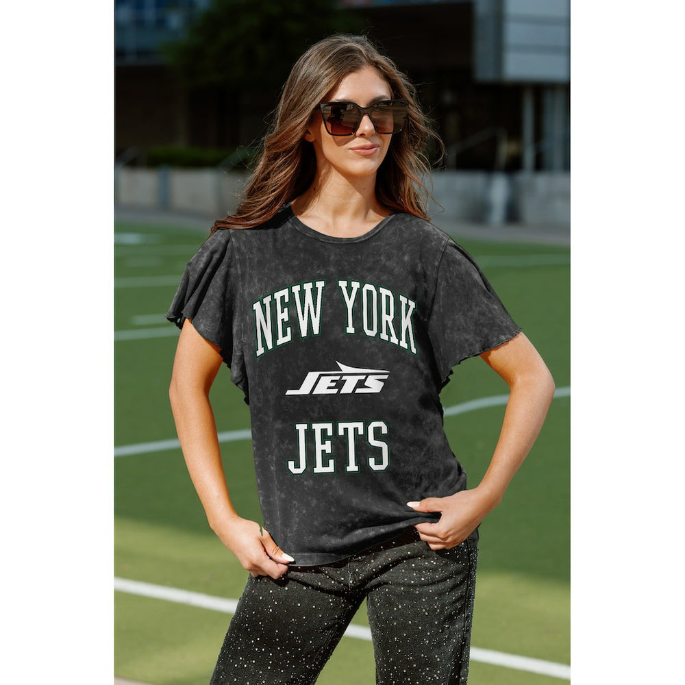 New York Jets Gameday Couture Women's Relaxed Flutter Sleeve T-Shirt Black