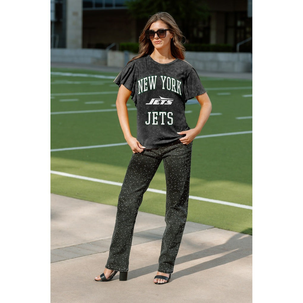 New York Jets Gameday Couture Women's Relaxed Flutter Sleeve T-Shirt Black