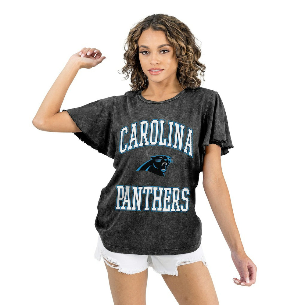 Carolina Panthers Gameday Couture Women's Relaxed Flutter Sleeve T-Shirt Black