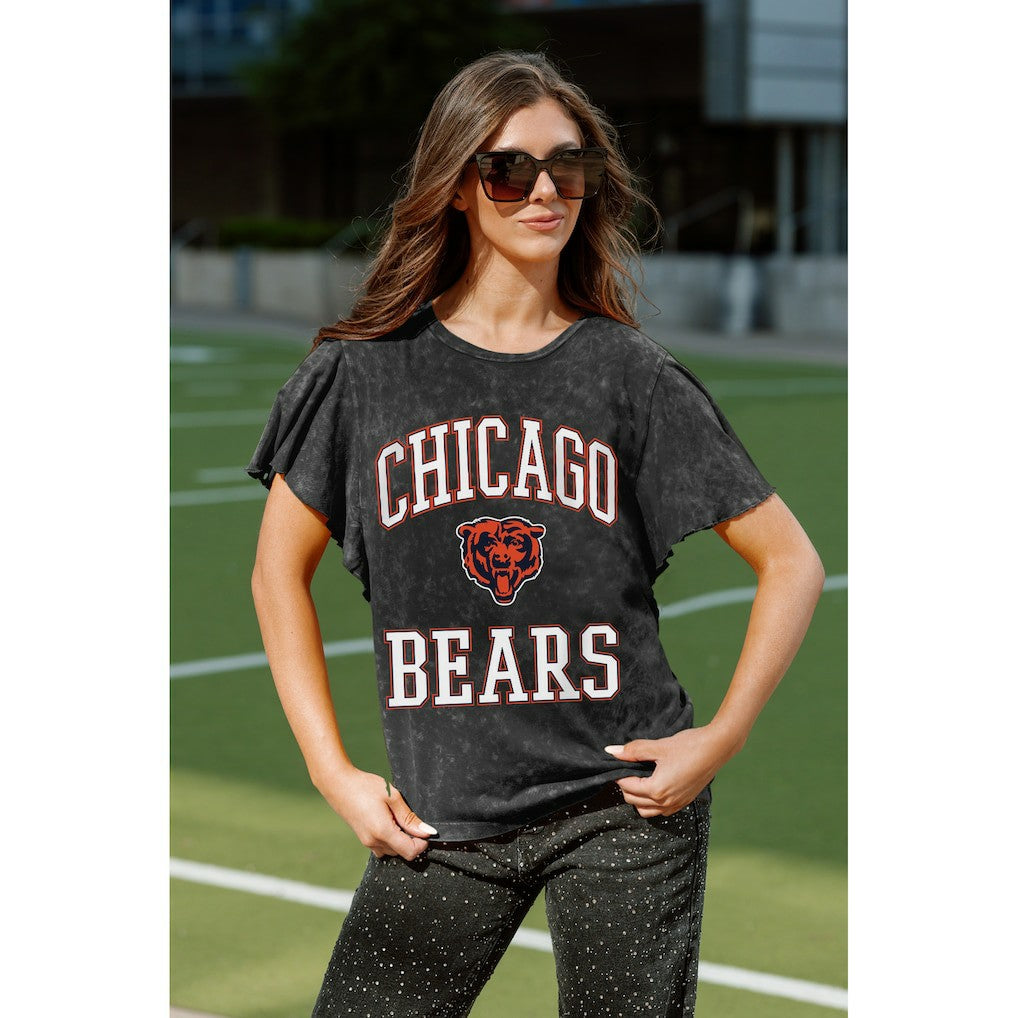 Chicago Bears Gameday Couture Women's Relaxed Flutter Sleeve T-Shirt Black