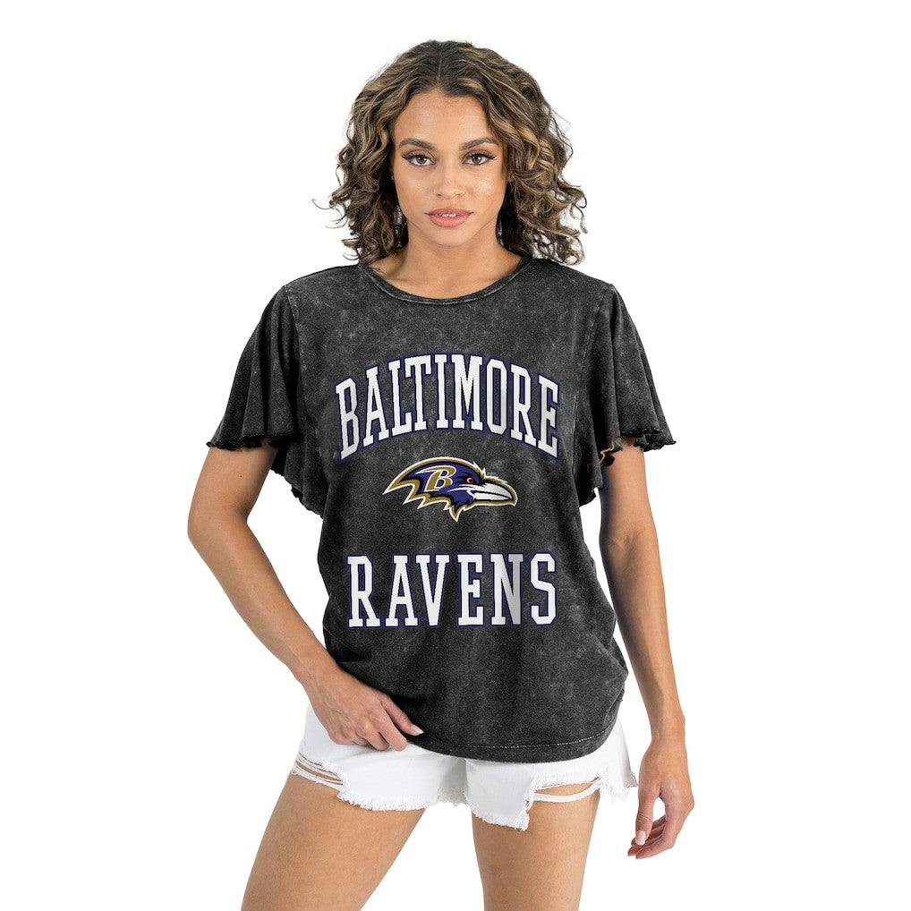 Baltimore Ravens Gameday Couture Women's Relaxed Flutter Sleeve T-Shirt Black