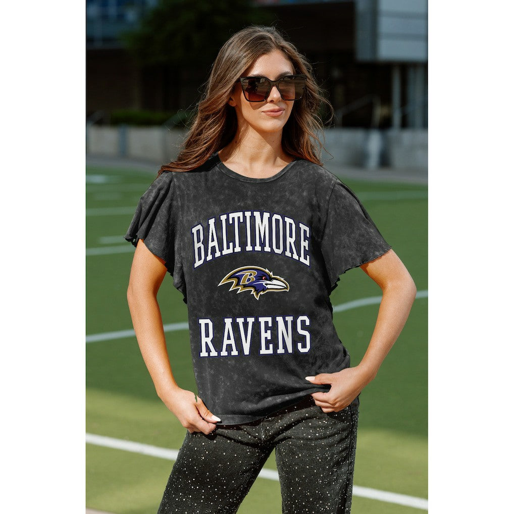 Baltimore Ravens Gameday Couture Women's Relaxed Flutter Sleeve T-Shirt Black