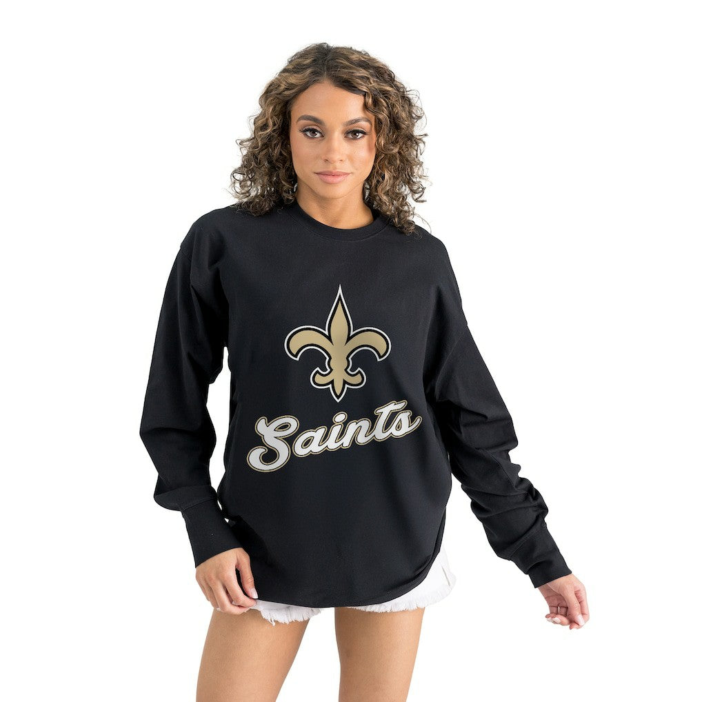 New Orleans Saints Gameday Couture Women's Oversized Long Sleeve T-Shirt Black