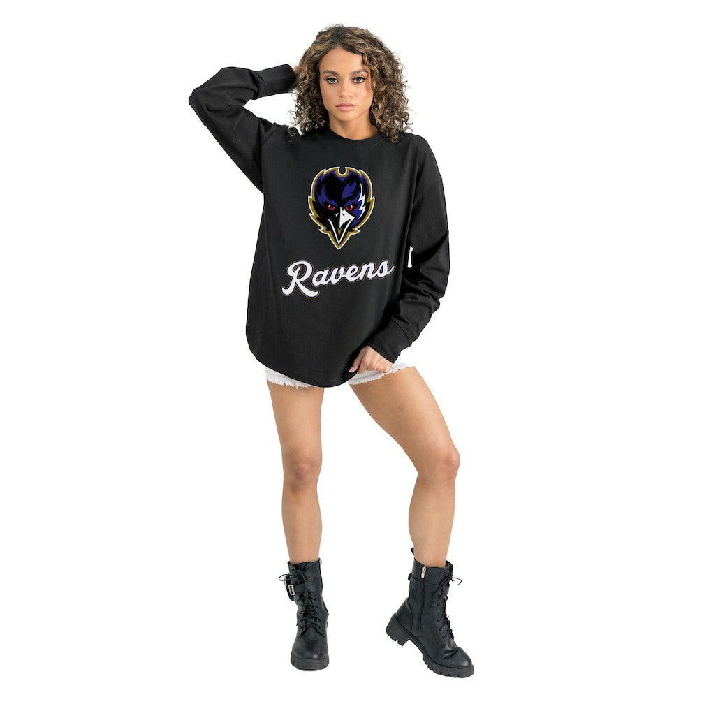 Baltimore Ravens Gameday Couture Women's Oversized Long Sleeve T-Shirt Black