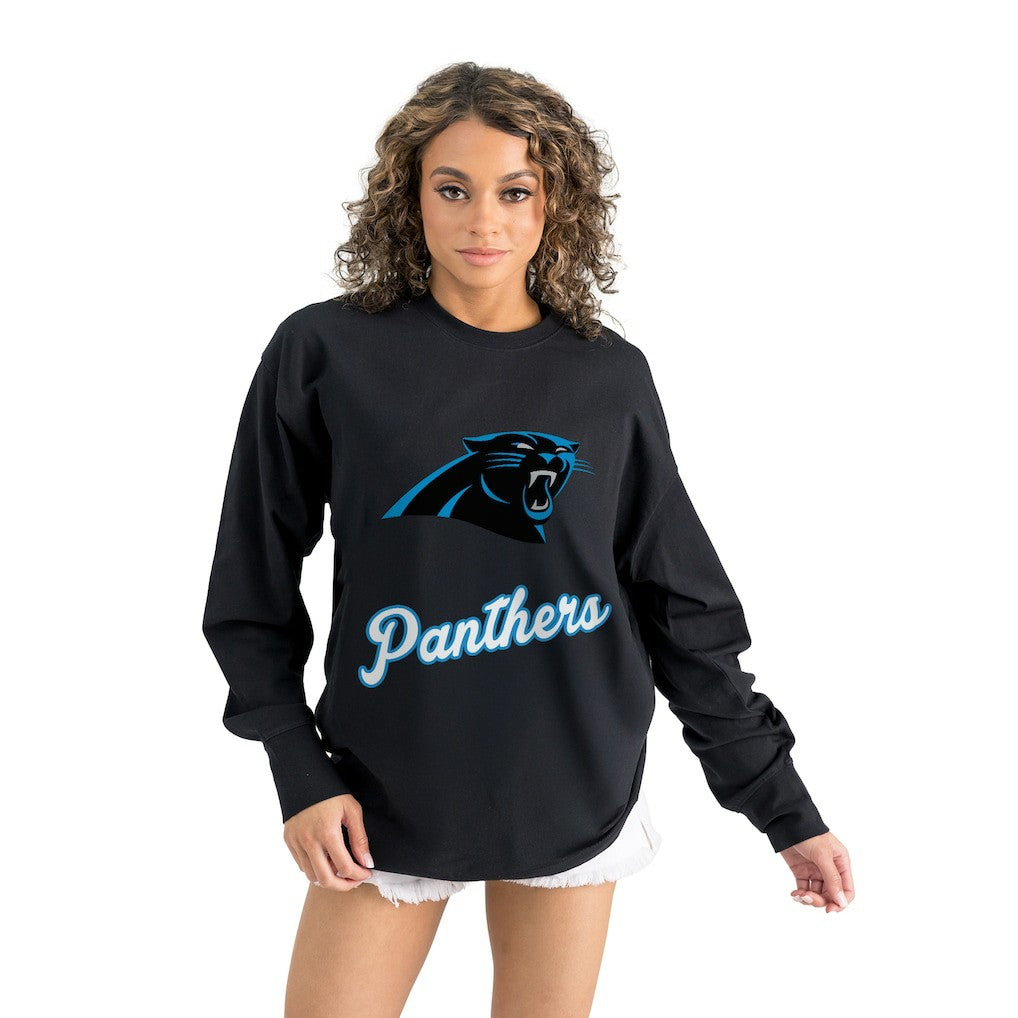 Carolina Panthers Gameday Couture Women's Oversized Long Sleeve T-Shirt Black