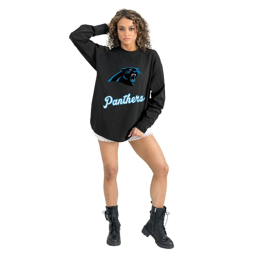 Carolina Panthers Gameday Couture Women's Oversized Long Sleeve T-Shirt Black