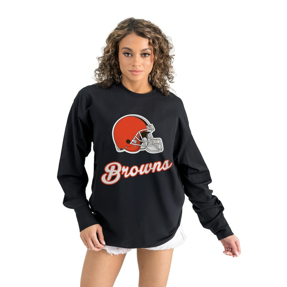 Cleveland Browns Gameday Couture Women's Oversized Long Sleeve T-Shirt Black