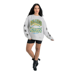 Los Angeles Chargers Gameday Couture Women's Resilience Relaxed Rhinestone Pullover Sweatshirt Ash