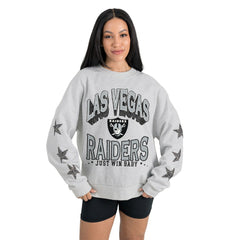 Las Vegas Raiders Gameday Couture Women's Resilience Relaxed Rhinestone Pullover Sweatshirt Ash