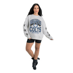 Indianapolis Colts Gameday Couture Women's Resilience Relaxed Rhinestone Pullover Sweatshirt Ash