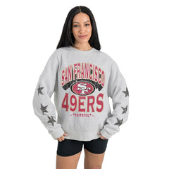 San Francisco 49ers Gameday Couture Women's Resilience Relaxed Rhinestone Pullover Sweatshirt Ash