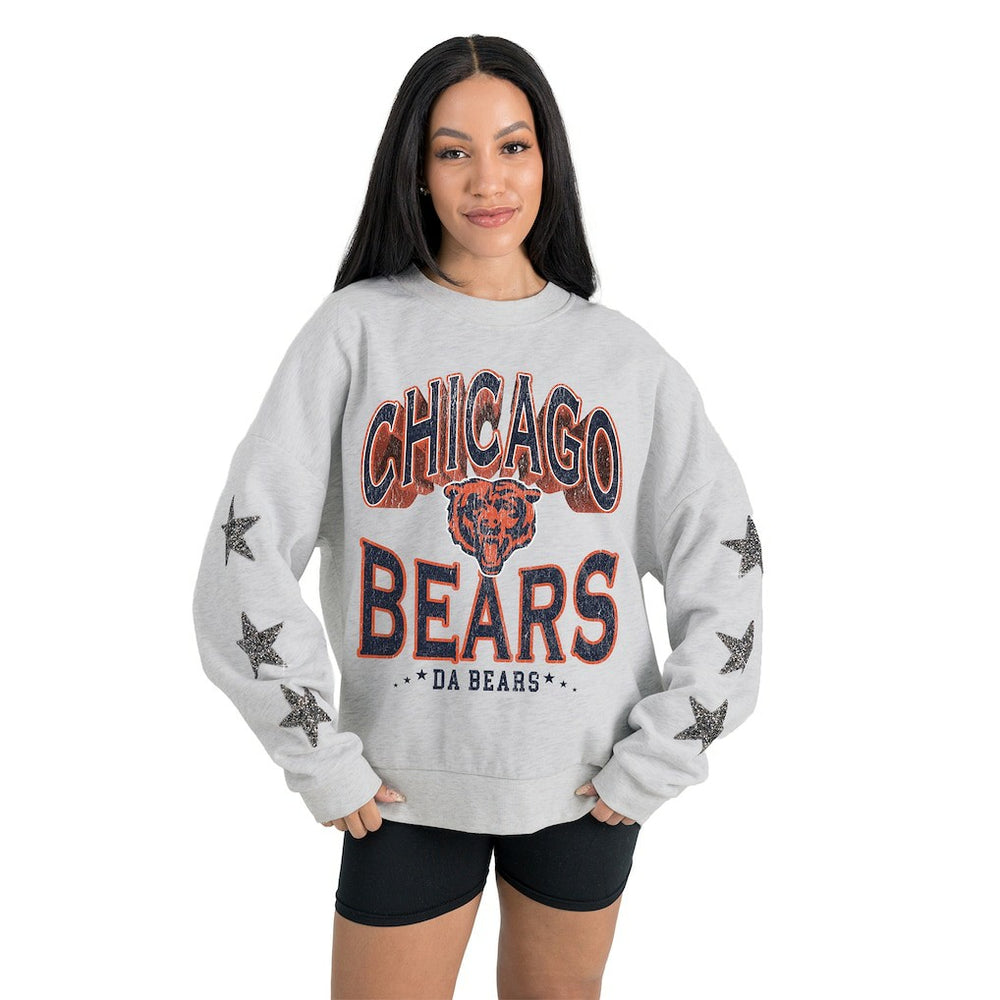 Chicago Bears Gameday Couture Women's Resilience Relaxed Rhinestone Pullover Sweatshirt Ash