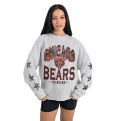 Chicago Bears Gameday Couture Women's Resilience Relaxed Rhinestone Pullover Sweatshirt Ash