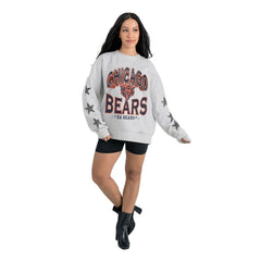 Chicago Bears Gameday Couture Women's Resilience Relaxed Rhinestone Pullover Sweatshirt Ash