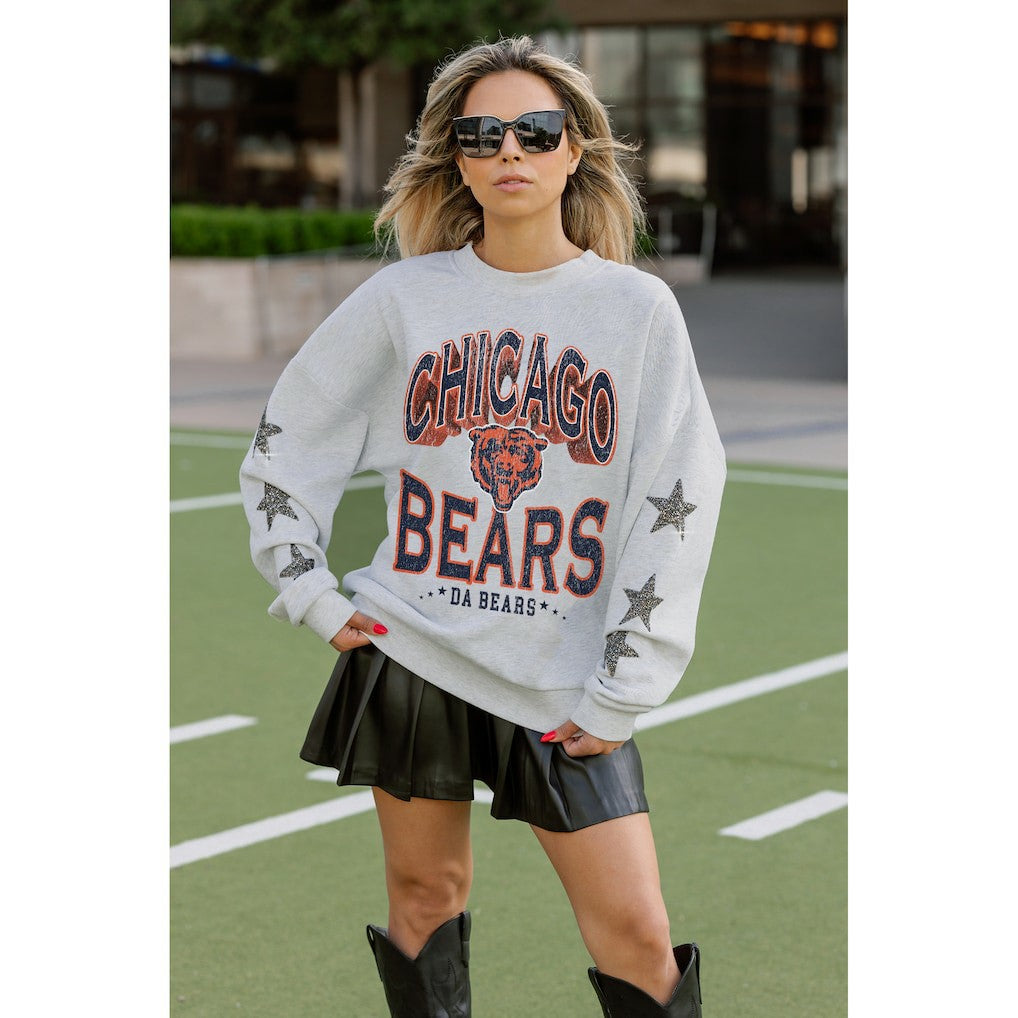 Chicago Bears Gameday Couture Women's Resilience Relaxed Rhinestone Pullover Sweatshirt Ash