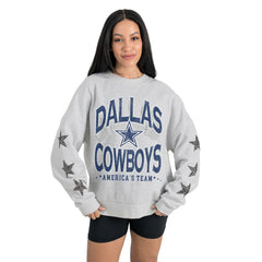 Dallas Cowboys Gameday Couture Women's Resilience Relaxed Rhinestone Pullover Sweatshirt Ash