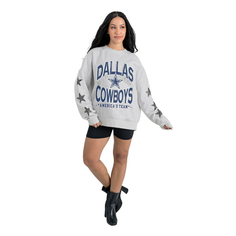 Dallas Cowboys Gameday Couture Women's Resilience Relaxed Rhinestone Pullover Sweatshirt Ash