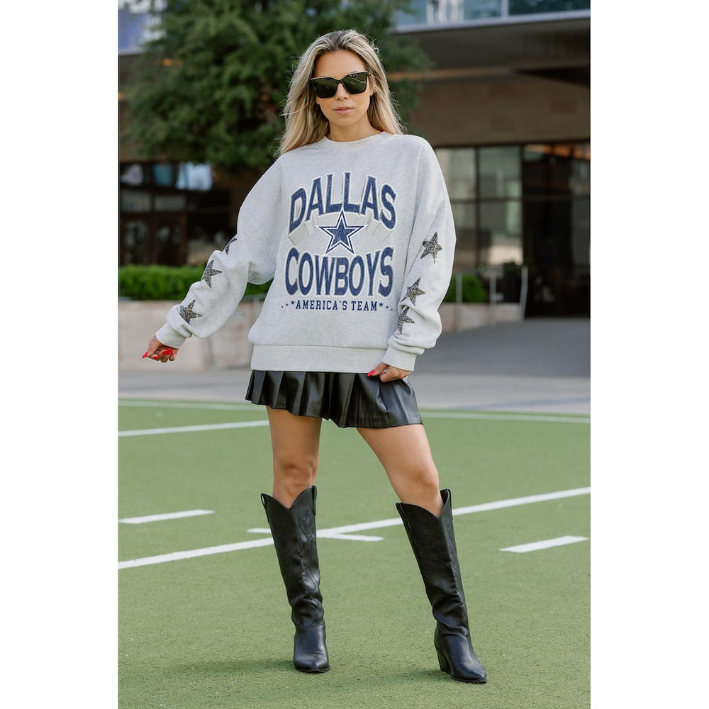 Dallas Cowboys Gameday Couture Women's Resilience Relaxed Rhinestone Pullover Sweatshirt Ash