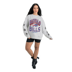 Buffalo Bills Gameday Couture Women's Resilience Relaxed Rhinestone Pullover Sweatshirt Ash