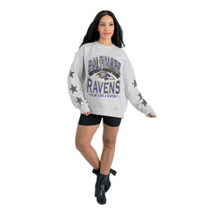 Baltimore Ravens Gameday Couture Women's Resilience Relaxed Rhinestone Pullover Sweatshirt Ash