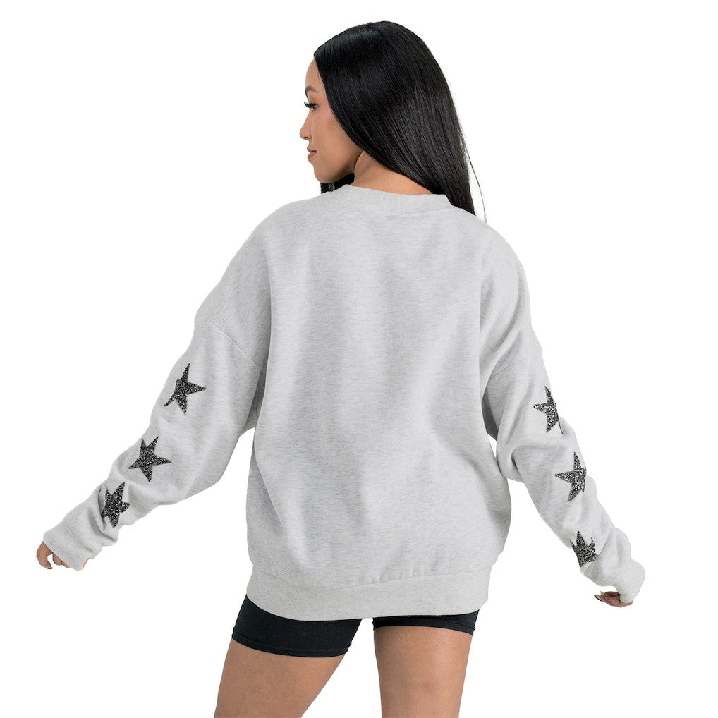 Carolina Panthers Gameday Couture Women's Resilience Relaxed Rhinestone Pullover Sweatshirt Ash