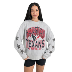 Houston Texans Gameday Couture Women's Resilience Relaxed Rhinestone Pullover Sweatshirt Ash