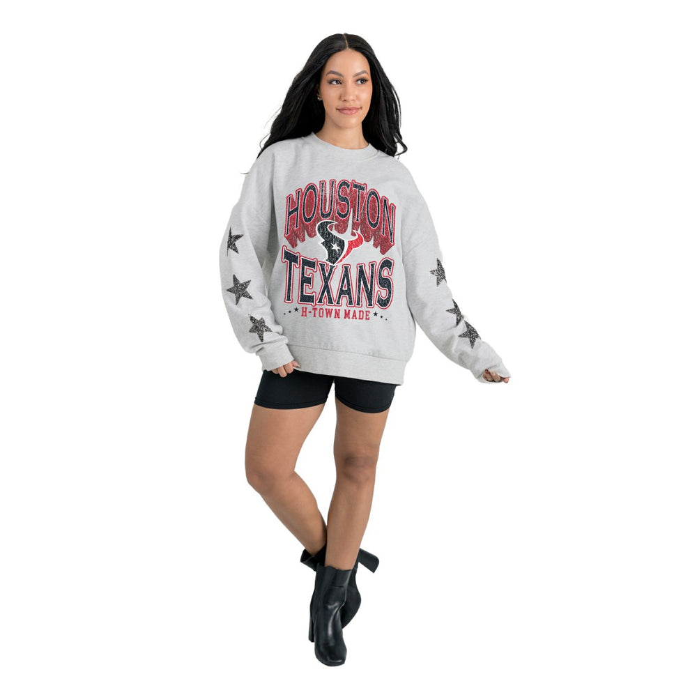 Houston Texans Gameday Couture Women's Resilience Relaxed Rhinestone Pullover Sweatshirt Ash