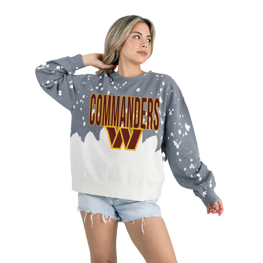 Washington Commanders Gameday Couture Women's Oversized Faded Wash Tri-Blend Pullover Sweatshirt Gray