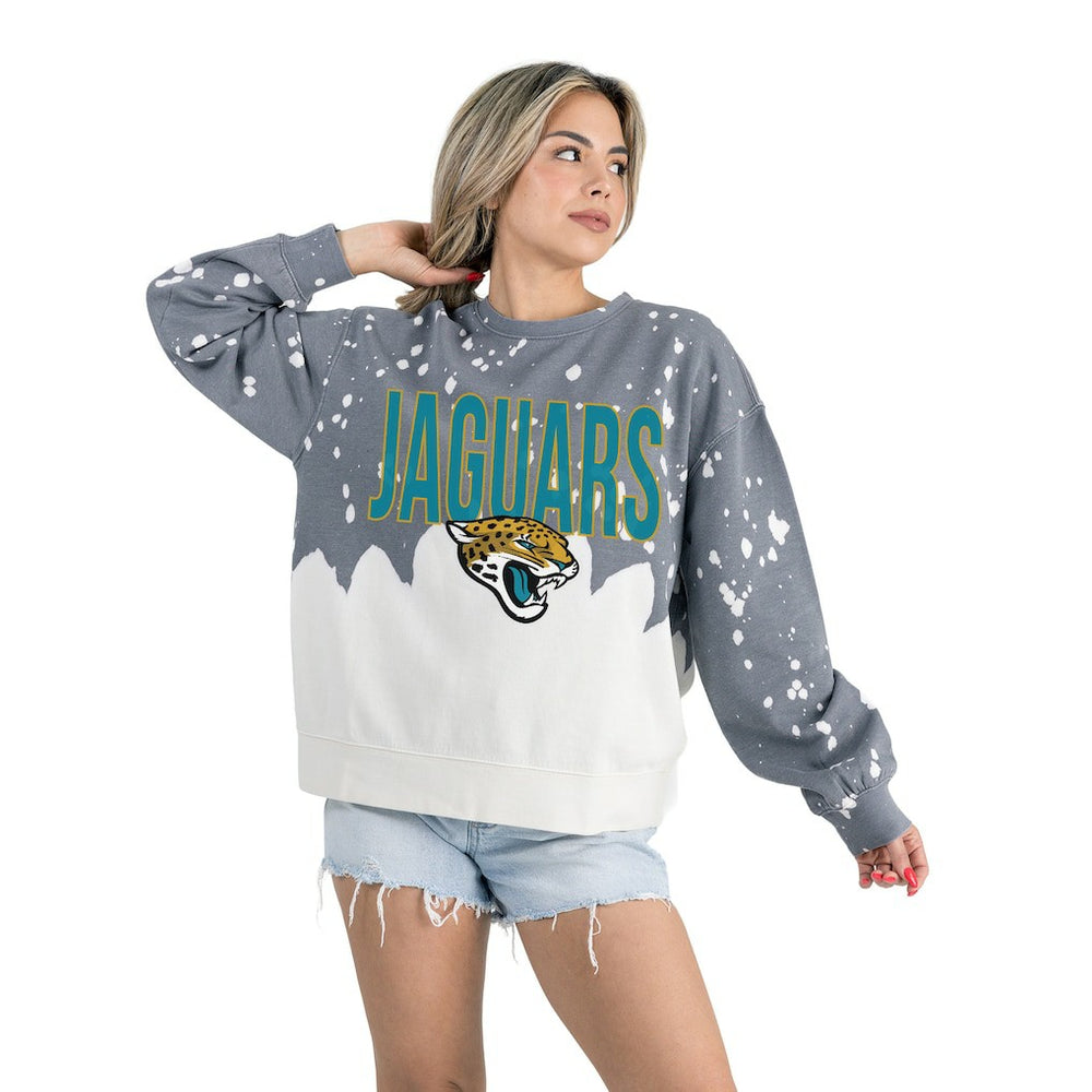 Jacksonville Jaguars Gameday Couture Women's Oversized Faded Wash Tri-Blend Pullover Sweatshirt Gray