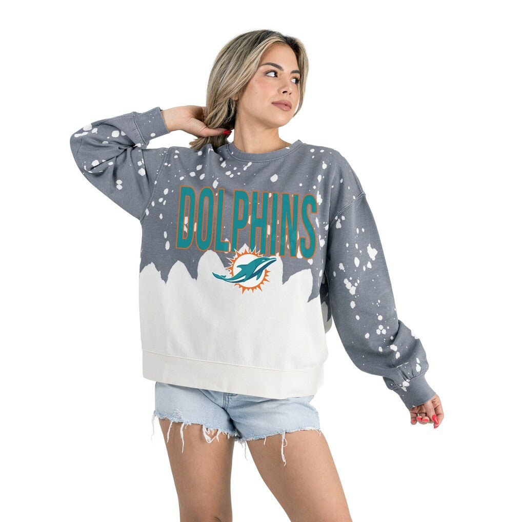 Miami Dolphins Gameday Couture Women's Oversized Faded Wash Tri-Blend Pullover Sweatshirt Gray