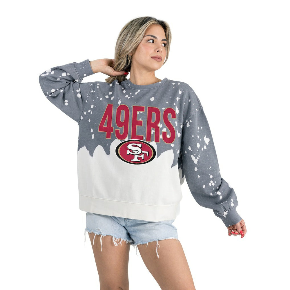 San Francisco 49ers Gameday Couture Women's Oversized Faded Wash Tri-Blend Pullover Sweatshirt Gray