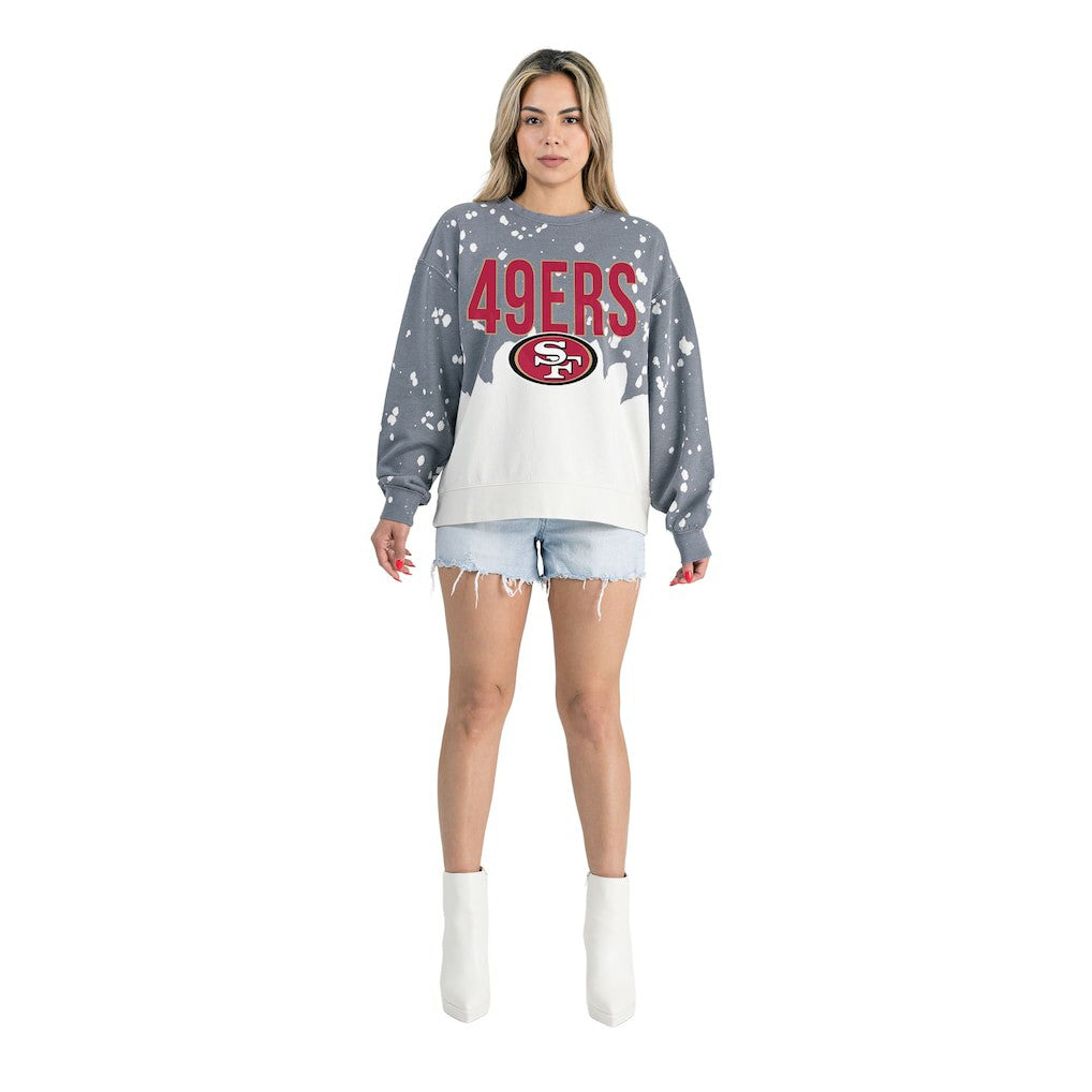 San Francisco 49ers Gameday Couture Women's Oversized Faded Wash Tri-Blend Pullover Sweatshirt Gray
