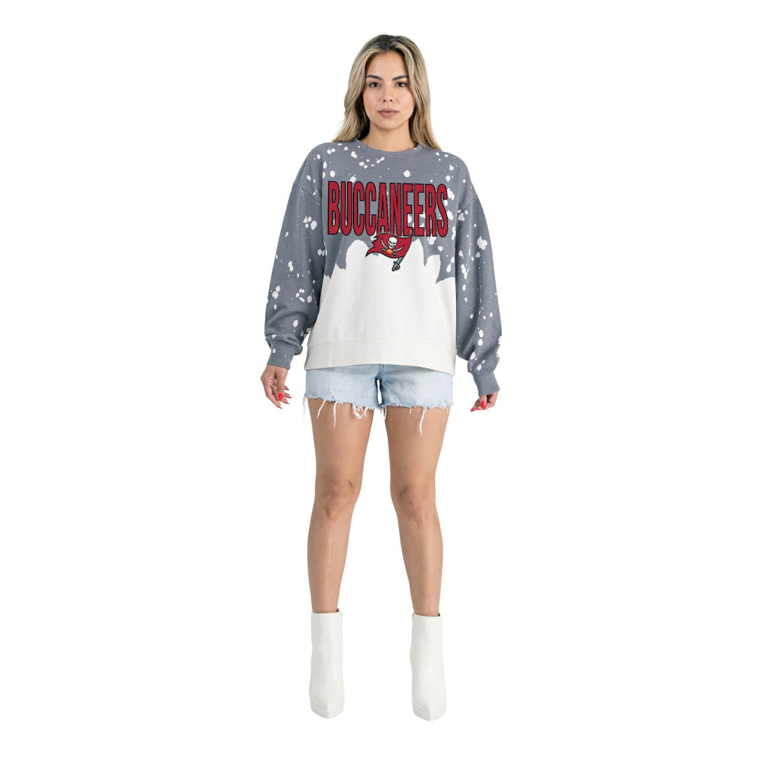 Tampa Bay Buccaneers Gameday Couture Women's Oversized Faded Wash Tri-Blend Pullover Sweatshirt Gray