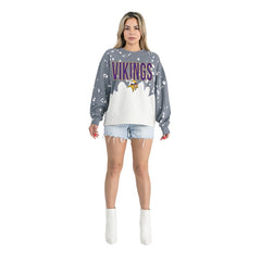 Minnesota Vikings Gameday Couture Women's Oversized Faded Wash Tri-Blend Pullover Sweatshirt Gray