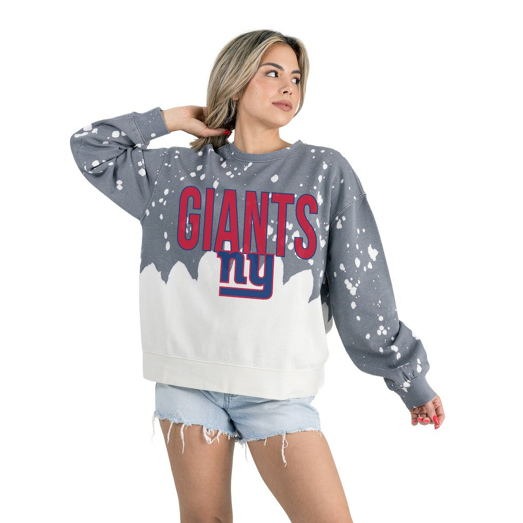 New York Giants Gameday Couture Women's Oversized Faded Wash Tri-Blend Pullover Sweatshirt Gray