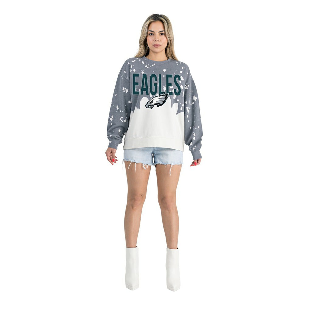 Philadelphia Eagles Gameday Couture Women's Oversized Faded Wash Tri-Blend Pullover Sweatshirt Gray
