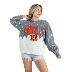 Cincinnati Bengals Gameday Couture Women's Oversized Faded Wash Tri-Blend Pullover Sweatshirt Gray