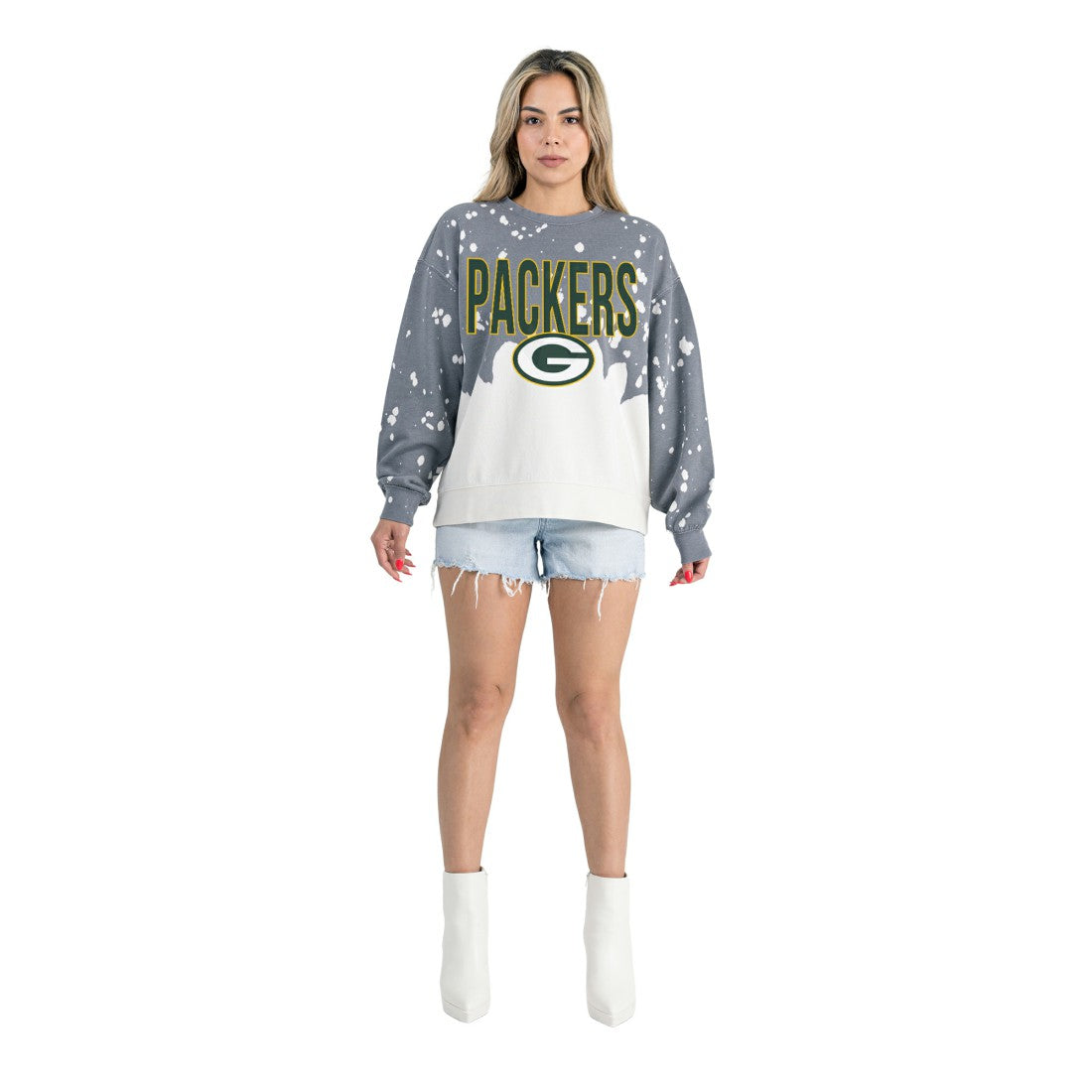 Green Bay Packers Gameday Couture Women's Oversized Faded Wash Tri-Blend Pullover Sweatshirt Gray
