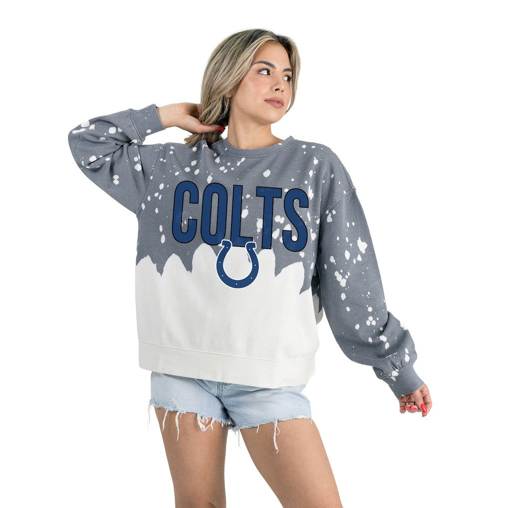 Indianapolis Colts Gameday Couture Women's Oversized Faded Wash Tri-Blend Pullover Sweatshirt Gray